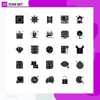 Set of 25 Vector Solid Glyphs on Grid for beach system worldwide monitor hotel Editable Vector Design Elements