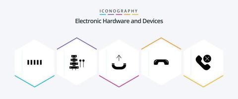 paquete de iconos de 25 glifos de dispositivos que incluye contacto. arriba. llamar. teléfono. colgar vector