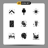 Mobile Interface Solid Glyph Set of 9 Pictograms of mobile devices focus device target Editable Vector Design Elements