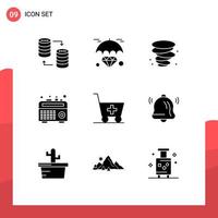 Set of 9 Modern UI Icons Symbols Signs for medicine trolley invest recorder boom box Editable Vector Design Elements