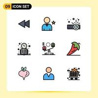 Set of 9 Modern UI Icons Symbols Signs for decision study time device schedule clock Editable Vector Design Elements