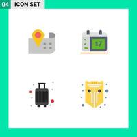 Set of 4 Modern UI Icons Symbols Signs for map luggage calender ireland travel Editable Vector Design Elements