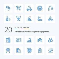 20 Fitness Recreation And Sports Equipment Blue Color icon Pack like athletic gym sports equipment treadmill vector