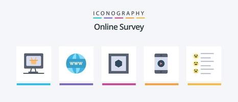 Online Survey Flat 5 Icon Pack Including emojis. list. shape. format. video. Creative Icons Design vector