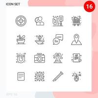 Set of 16 Vector Outlines on Grid for groceries cart time shower bathroom Editable Vector Design Elements