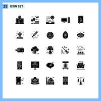 25 Universal Solid Glyphs Set for Web and Mobile Applications server desktop park computer development Editable Vector Design Elements