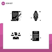 Pack of 4 Modern Solid Glyphs Signs and Symbols for Web Print Media such as art team file ramadan manager Editable Vector Design Elements