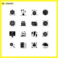 16 Thematic Vector Solid Glyphs and Editable Symbols of international earth hardware programing development Editable Vector Design Elements