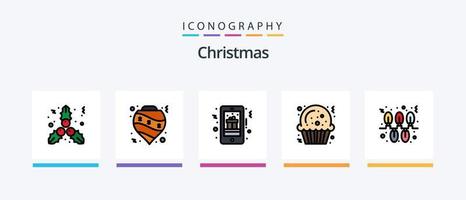 paquete de 5 iconos llenos de línea navideña que incluye películas. cine. cerca. tiempo. punta de película diseño de iconos creativos vector