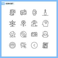 Group of 16 Modern Outlines Set for information help clock data fashion Editable Vector Design Elements