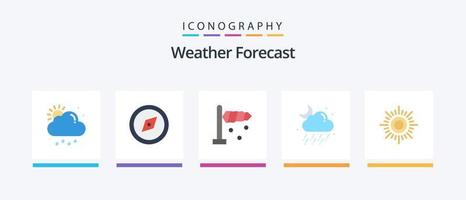 Paquete de 5 íconos de clima plano que incluye. soleado. dirección. sol. clima. diseño de iconos creativos vector