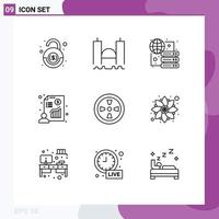 Set of 9 Vector Outlines on Grid for fan presentation river businessman server Editable Vector Design Elements