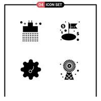 Group of 4 Solid Glyphs Signs and Symbols for bath vegetable water business ecologic Editable Vector Design Elements