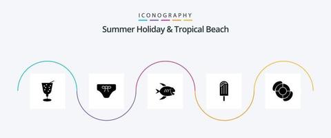 Beach Glyph 5 Icon Pack Including lifeguard. ice. beach. dessert. beach vector