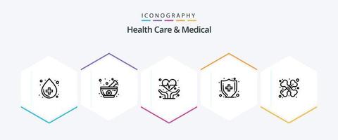 cuidado de la salud y paquete de iconos de 25 líneas médicas que incluye traumatología. salud. cardiograma. cuidado. atención médica vector