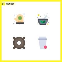 Pack of 4 Modern Flat Icons Signs and Symbols for Web Print Media such as oven mitt speaker bowl saucer soup Editable Vector Design Elements