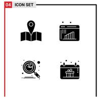 4 Universal Solid Glyph Signs Symbols of location data business report data evaluation search Editable Vector Design Elements