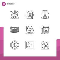 Mobile Interface Outline Set of 9 Pictograms of circle stock cream monitoring financial Editable Vector Design Elements