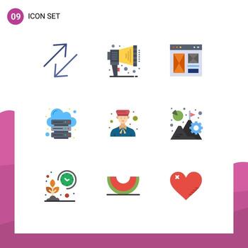 Paquete de 9 colores planos de interfaz de usuario de signos y símbolos modernos del servidor de Internet Bell Web que aloja elementos de diseño de vectores editables