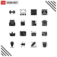 Universal Icon Symbols Group of 16 Modern Solid Glyphs of email communication keyboard lock web design Editable Vector Design Elements