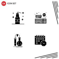 Set of 4 Vector Solid Glyphs on Grid for bomb testing weapons device flask Editable Vector Design Elements