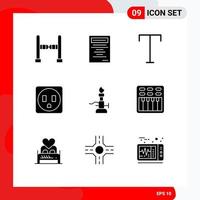 Editable Vector Line Pack of 9 Simple Solid Glyphs of movie torch style science lab Editable Vector Design Elements