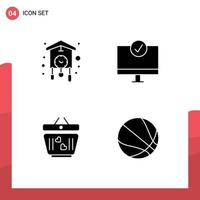 Modern Set of 4 Solid Glyphs and symbols such as clock hardware cuckoo connected love Editable Vector Design Elements