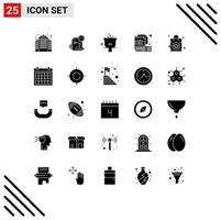 Modern Set of 25 Solid Glyphs Pictograph of handbag keyboard bathroom creative coding Editable Vector Design Elements