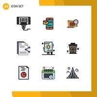 paquete de 9 signos y símbolos modernos de colores planos de línea rellena para medios de impresión web, como compartir archivos, contenido de chat, elementos de diseño de vectores editables de pluma