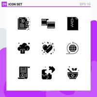 Set of 9 Modern UI Icons Symbols Signs for love cupid archive arrow upload Editable Vector Design Elements