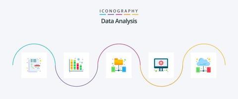 paquete de iconos flat 5 de análisis de datos que incluye datos. configuración. red de datos. gestión. desarrollar vector