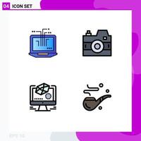 4 Thematic Vector Filledline Flat Colors and Editable Symbols of computer design hardware photo drawing Editable Vector Design Elements