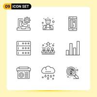 Pack of 9 Modern Outlines Signs and Symbols for Web Print Media such as employee server banking database digital Editable Vector Design Elements