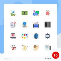 User Interface Pack of 16 Basic Flat Colors of job career communication business ladybird Editable Pack of Creative Vector Design Elements