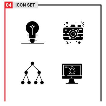 User Interface Pack of 4 Basic Solid Glyphs of bulb social camera picture monitor Editable Vector Design Elements