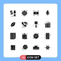 Group of 16 Solid Glyphs Signs and Symbols for australia song film record microphone Editable Vector Design Elements