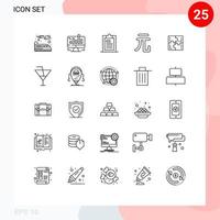 Modern Set of 25 Lines and symbols such as game yuan clipboard money paper Editable Vector Design Elements