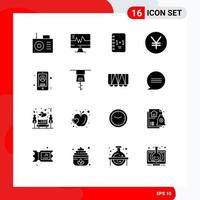 Pictogram Set of 16 Simple Solid Glyphs of clothing phone notepad mobile yuan Editable Vector Design Elements