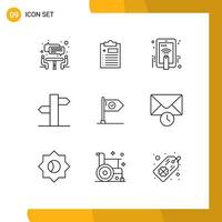 9 User Interface Outline Pack of modern Signs and Symbols of business success hand touch signal arrows Editable Vector Design Elements