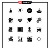 grupo universal de símbolos de iconos de 16 glifos sólidos modernos de vela de amor al lado de la campana de la escuela elementos de diseño vectorial editables vector
