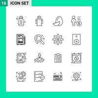 Set of 16 Commercial Outlines pack for data person easter money management Editable Vector Design Elements