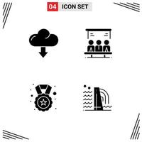 Group of 4 Modern Solid Glyphs Set for cloud reward download technology badge Editable Vector Design Elements