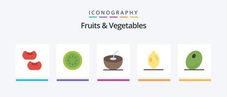 Paquete de 5 iconos planos de frutas y verduras que incluye. agrios. verdura. diseño de iconos creativos vector