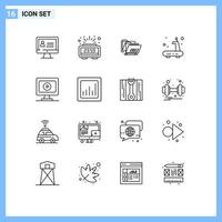 Outline Pack of 16 Universal Symbols of play monitor folder treadmill gym Editable Vector Design Elements