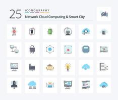 Network Cloud Computing And Smart City 25 Flat Color icon pack including train. smartphone. management. phone. synchronization vector