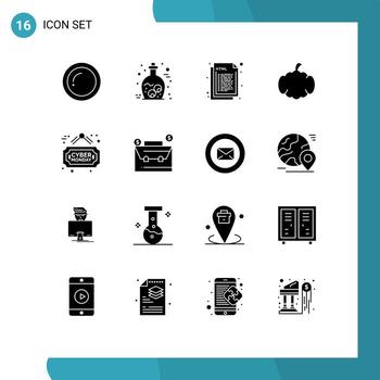 16 concepto de glifo sólido para sitios web móviles y aplicaciones anuncian codificación de calabaza elementos de diseño vectorial editables web de halloween vector