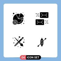 4 Thematic Vector Solid Glyphs and Editable Symbols of chart paint address letter pencil Editable Vector Design Elements