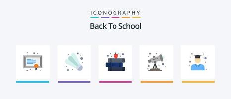 Paquete de 5 iconos planos de regreso a la escuela que incluye la escuela. graduado. educación. educación. escuela. diseño de iconos creativos vector