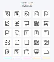 Creative Multimedia 25 OutLine icon pack  Such As presentation. board. lock. file. document vector