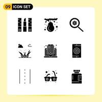 Universal Icon Symbols Group of 9 Modern Solid Glyphs of computer spring pear green grass Editable Vector Design Elements